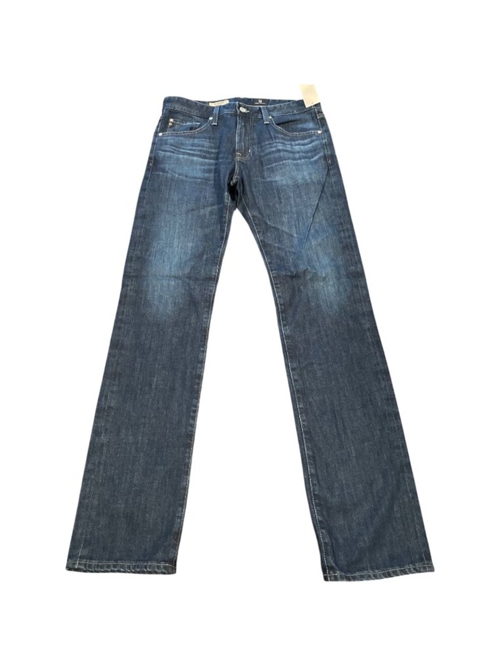 AG Matchbox Slim Straight Jean Men's 32x34.5 Dark Indigo Wash Distressed Stretch